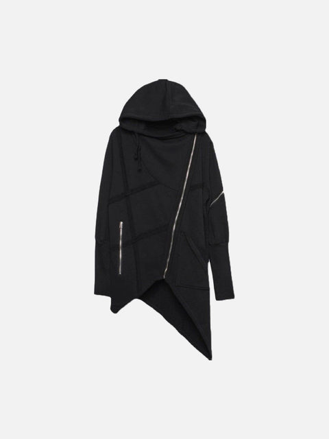 Dark Function Irregular Diagonal Zipper Hooded Jacket