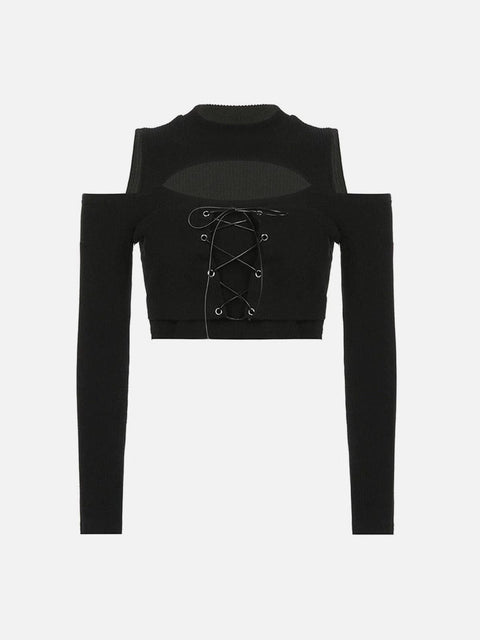 Hollow Out Bandage Long Sleeve T Shirt