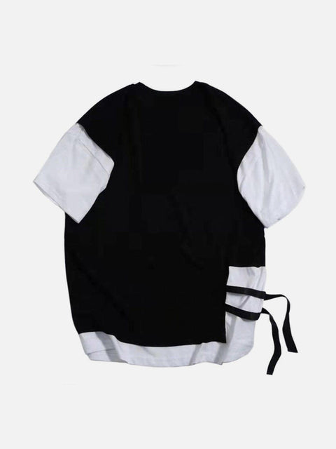 Splicing Single Side Buckle Tee