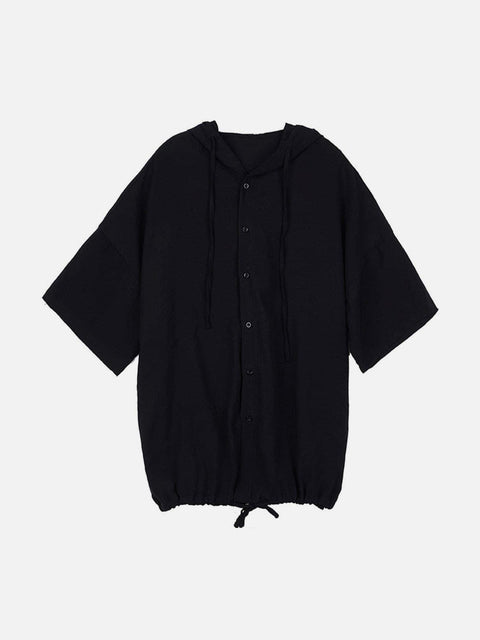 Dark Elastic Oversized Hooded Shirt