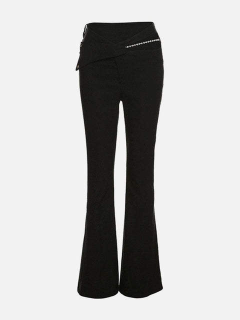 High Waist Cut-out Chain Flared Pants