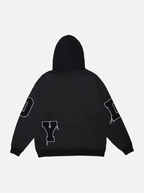 Fake Two Tassel Embroidery Letters Print Hoodie