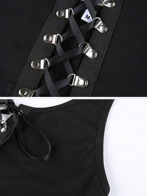Dark Cross Strap Hollow Chain Halter Sexy Vest