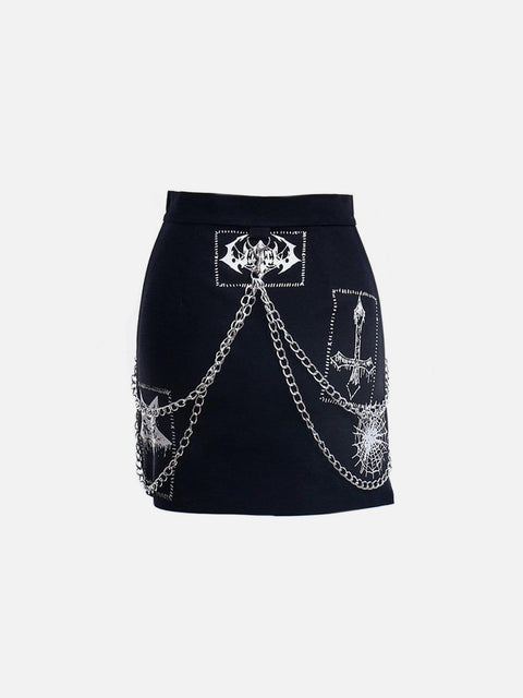 Dark Punk Skeleton Chain Skirt