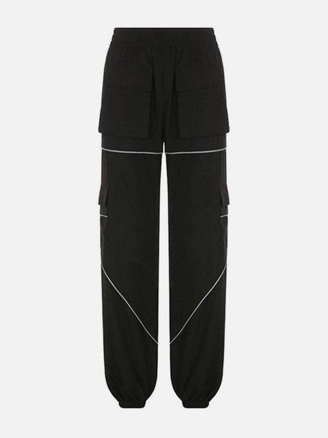 Asymmetric Zipper Reflective Strip Cargo Pants