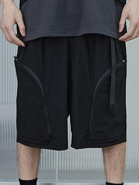 Zip Up Curved Pocket Drawstring Shorts