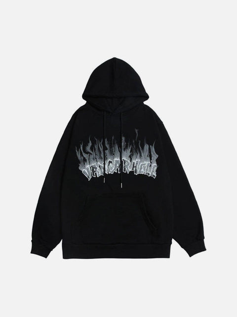 Flame Letters Print Oversized Fleece Hoodie