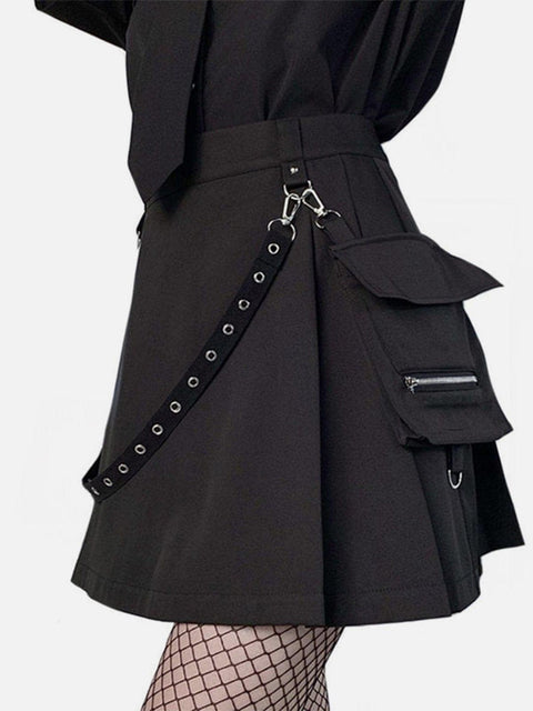 Dark Punk Irregular Pockets Skirt