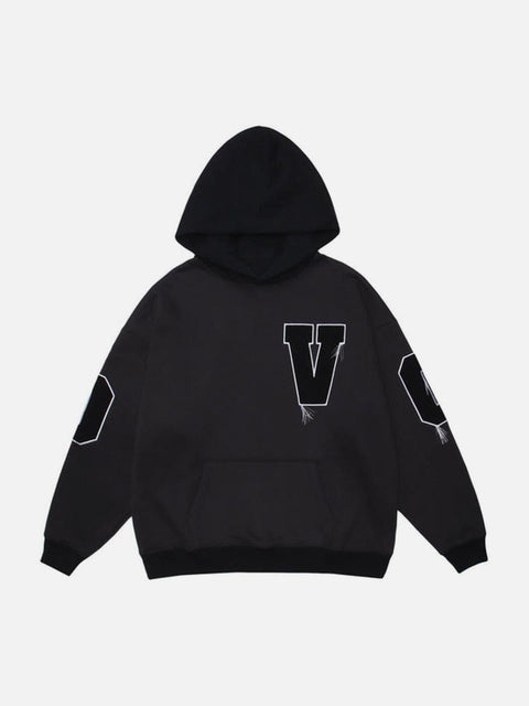 Fake Two Tassel Embroidery Letters Print Hoodie