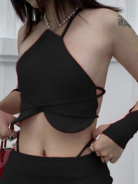 Asymmetric Lace-up Sleeve Vest