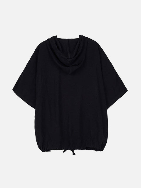Dark Elastic Oversized Hooded Shirt