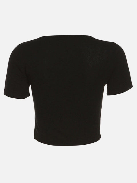 Hollow Irregular Pearl Chain Short Sleeve T Shirt