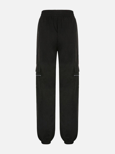 Asymmetric Zipper Reflective Strip Cargo Pants