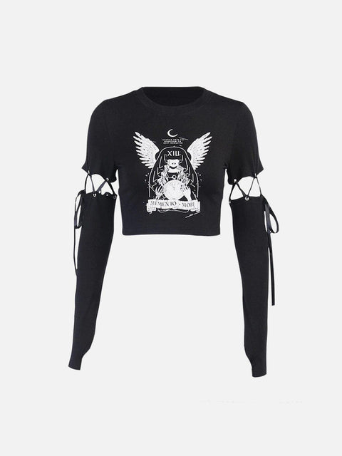 High Waist Print Detachable Long Sleeve T Shirt