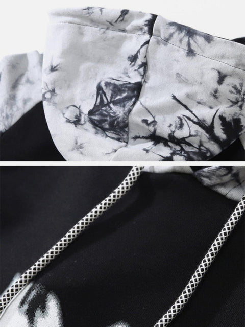 Ink Tie-dye Stitching Oversized Washed Hoodie