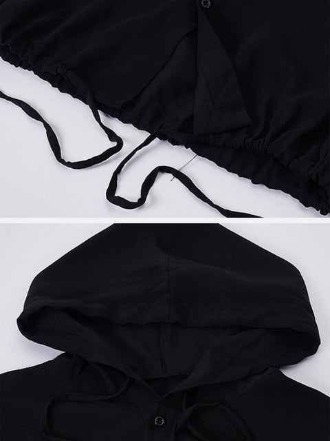 Dark Elastic Oversized Hooded Shirt
