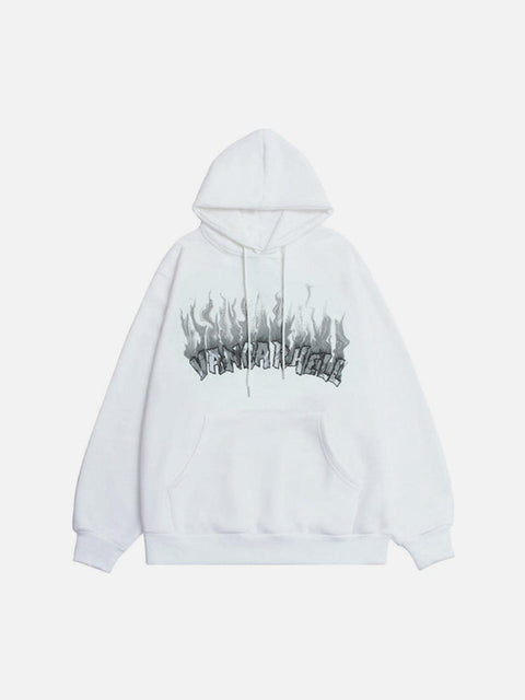 Flame Letters Print Oversized Fleece Hoodie