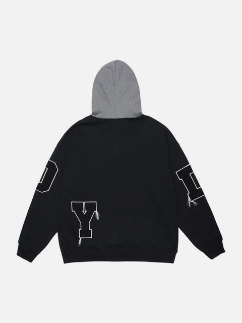 Fake Two Tassel Embroidery Letters Print Hoodie