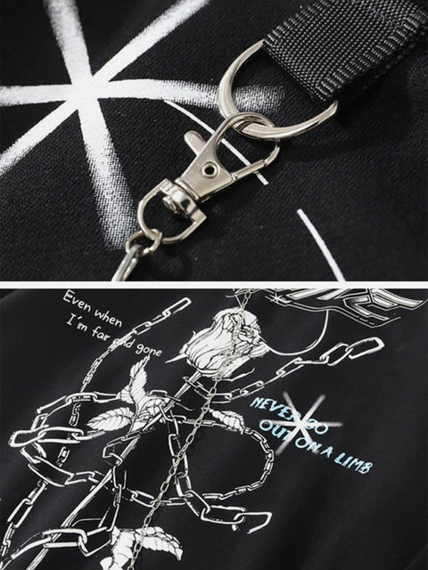 Dark Rose Chain Print Oversized Hoodie