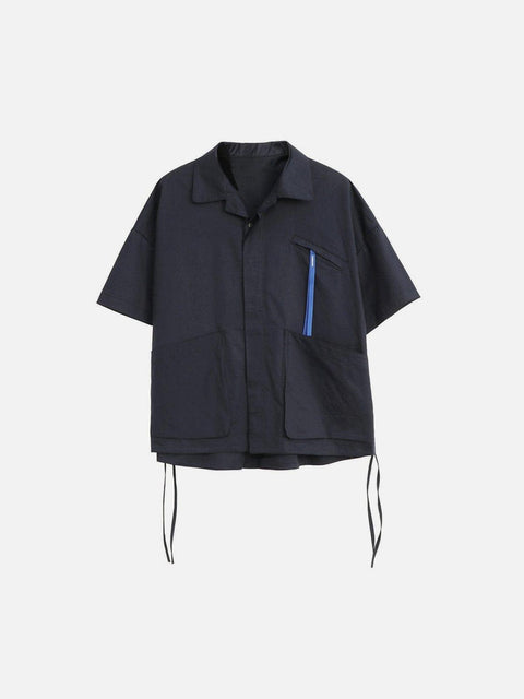 Big Pocket Ribbon Function Short Sleeve Shirt