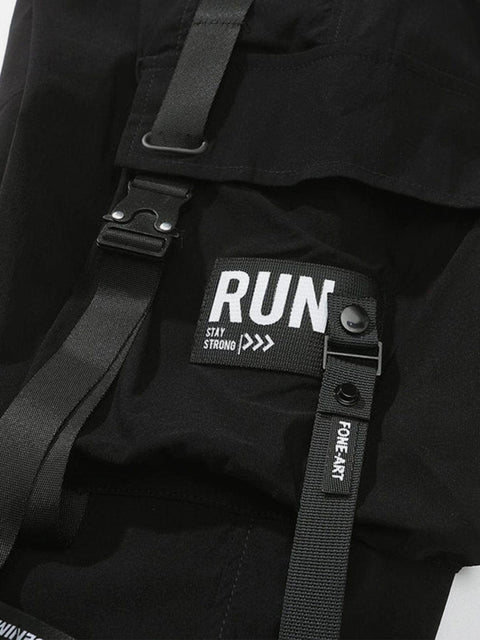 Combat Ribbons Buckle Pockets Cargo Pants