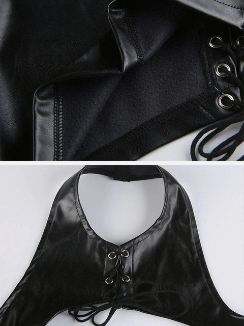 Irregular Navel Sleeveless PU Vest
