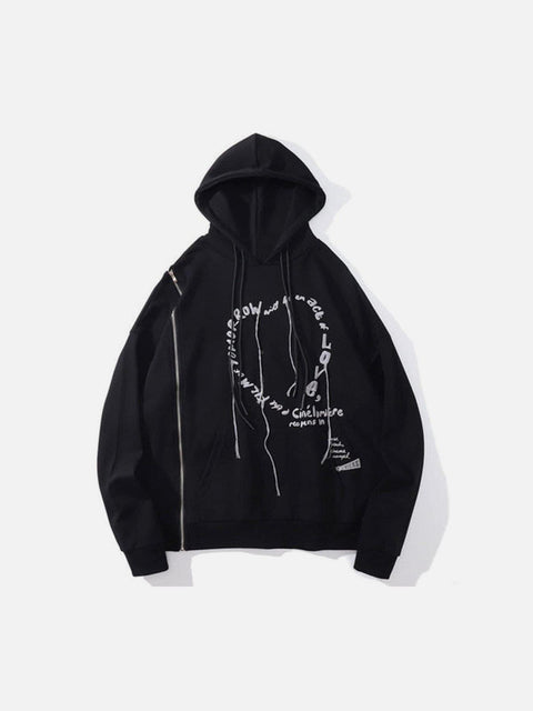 Side Zipper Embroidered Alphabet Tassels Oversized Hoodie