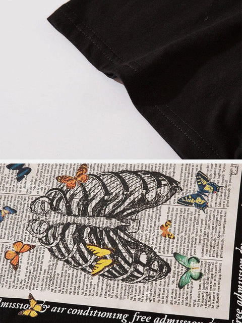 Gothic Punk Butterfly Skeleton Graphic Tee