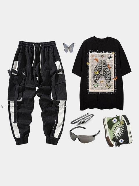 Gothic Punk Butterfly Skeleton Graphic Tee