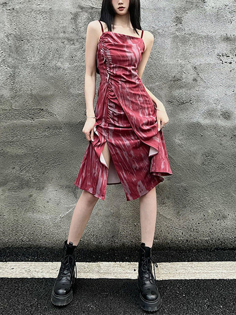Tie-dye Pleated Slip Dress