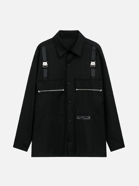 Big Pocket Zip Up Long Sleeve Shirt