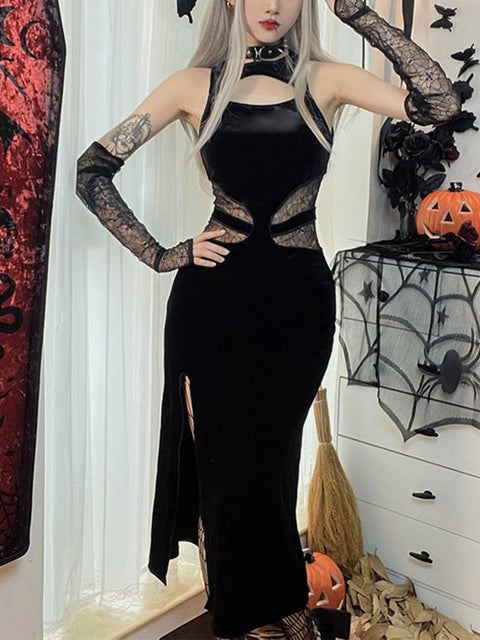 High Slit Hollow Lace Dress