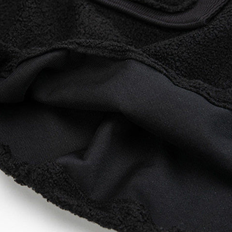 Dark Patchwork Drawstring Sherpa Sweatshirt