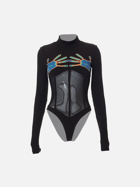 Mesh Neon Palm Long Sleeve Jumpsuit
