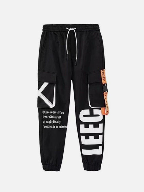 Function Ribbons Print Cargo Pants