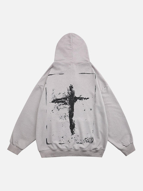 Washed Graffiti Cross Pattern Hoodie
