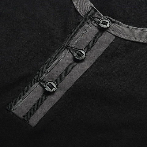 Patchwork Disc Buckle Zip Up Pocket Tee