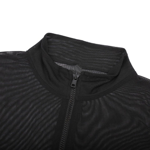 Sexy Perspective Zip Up Long Sleeve Jumpsuit