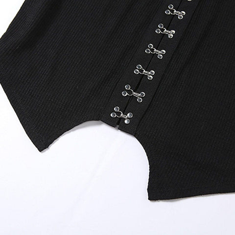 Punk Navel Metal Button Short Sleeve T Shirt