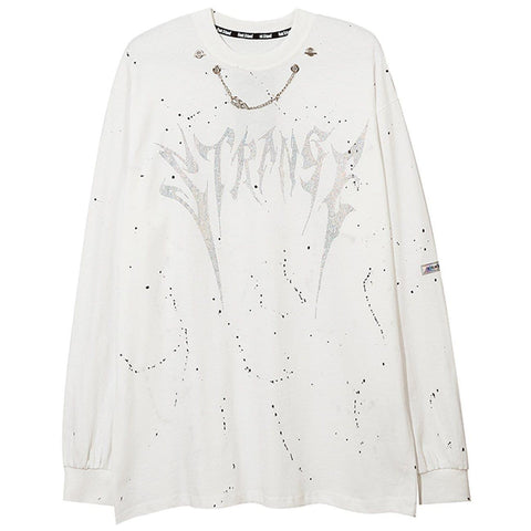 Splash Ink Necklace Letters Print Sweatshirt