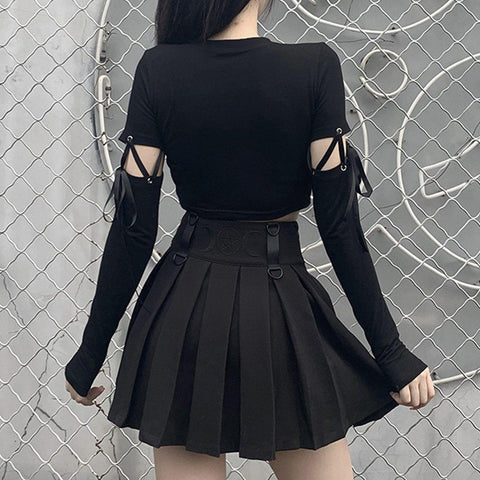 High Waist Print Detachable Long Sleeve T Shirt