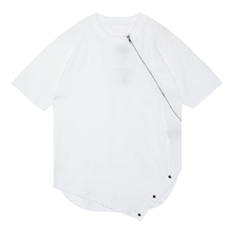 Irregular Zipper Buttons Tee
