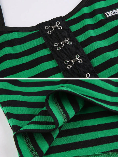 Dark Single-breasted Buckled Striped Vest