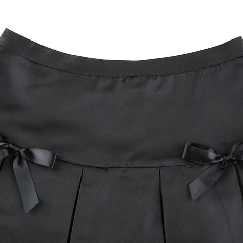 Sexy Short Bow Decorated Lace Pleated Skirt