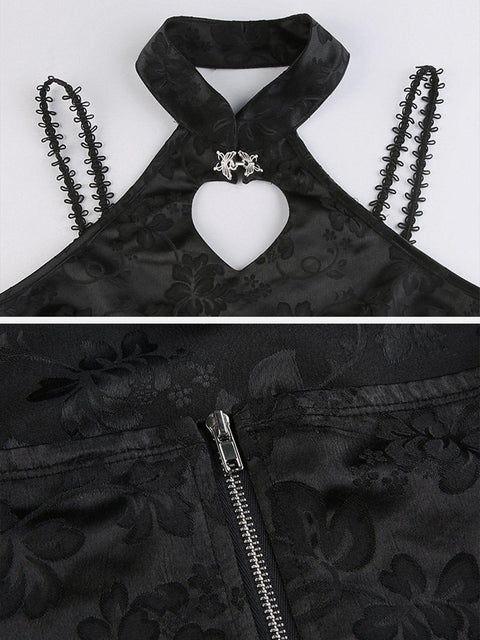 Dark Butterfly Buckle Hollow Cropped Vest