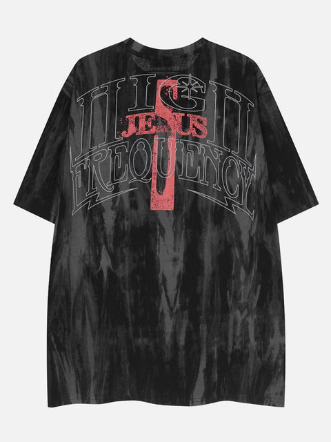 Washed Tie Dye Cross Letters Graphic Tee