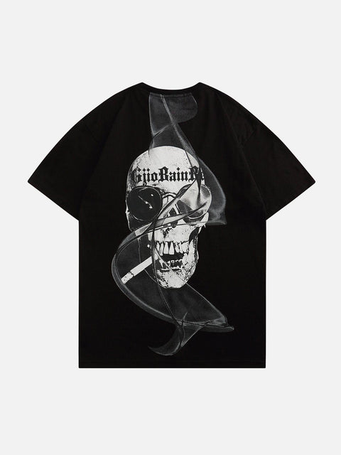 Smoking Skeleton Print Tee