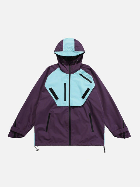 Patchwork Multi Pockets Zip Up Jacket