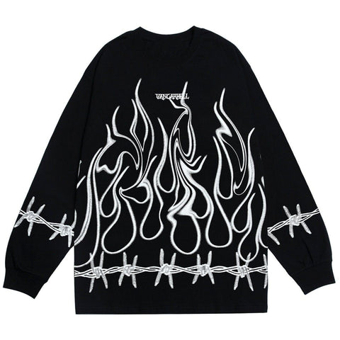 Thorn Fire Flame Cotton Oversized Sweatshirt