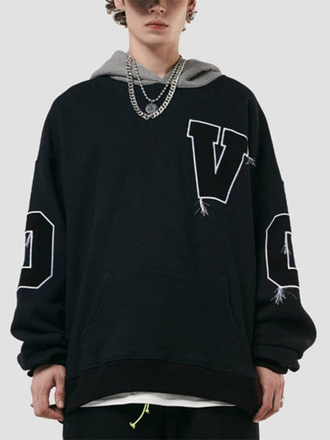 Fake Two Tassel Embroidery Letters Print Hoodie